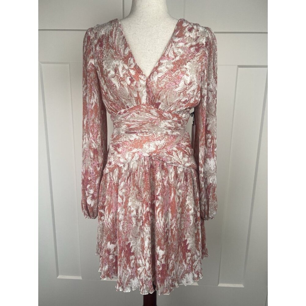 ASTR The Label Pleated Floral Mini Dress V-Neck Long Sleeve Romantic Cottagecore